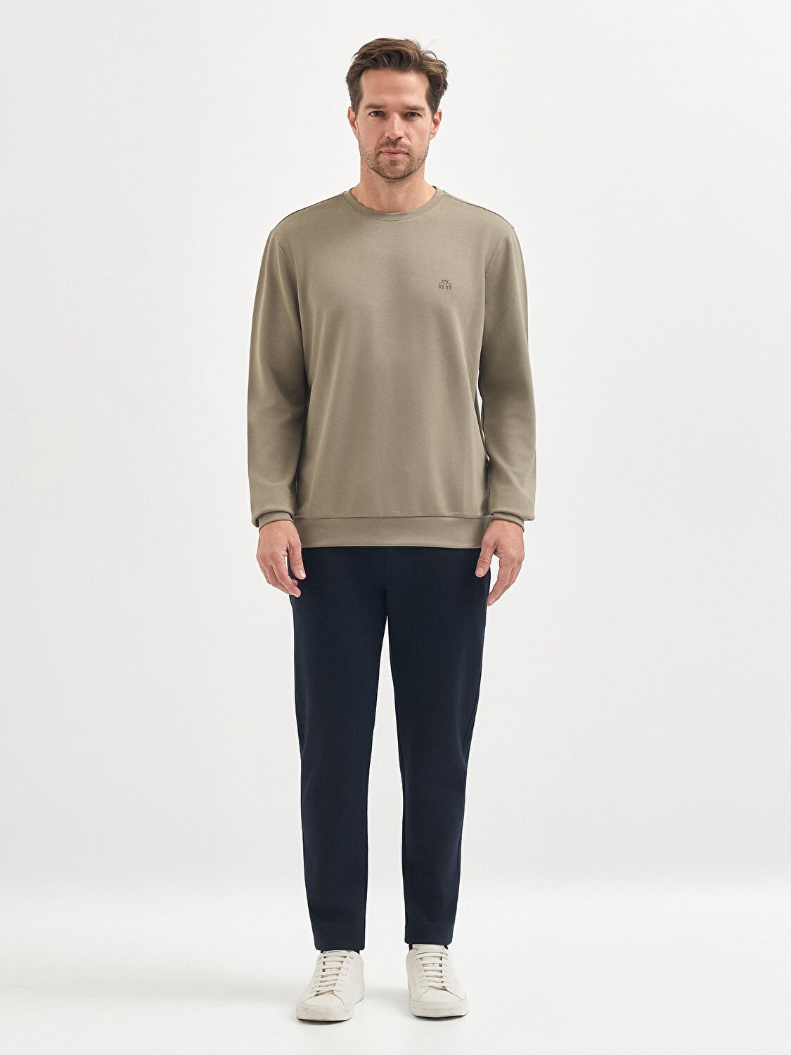 Karaca Erkek Haki Yün Karışımlı Bisiklet Yaka Sweatshirt | Çift