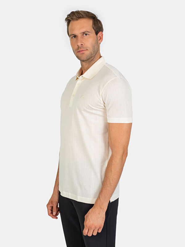 Erkek Ekru T-Shirt-Polo Yaka Tişört