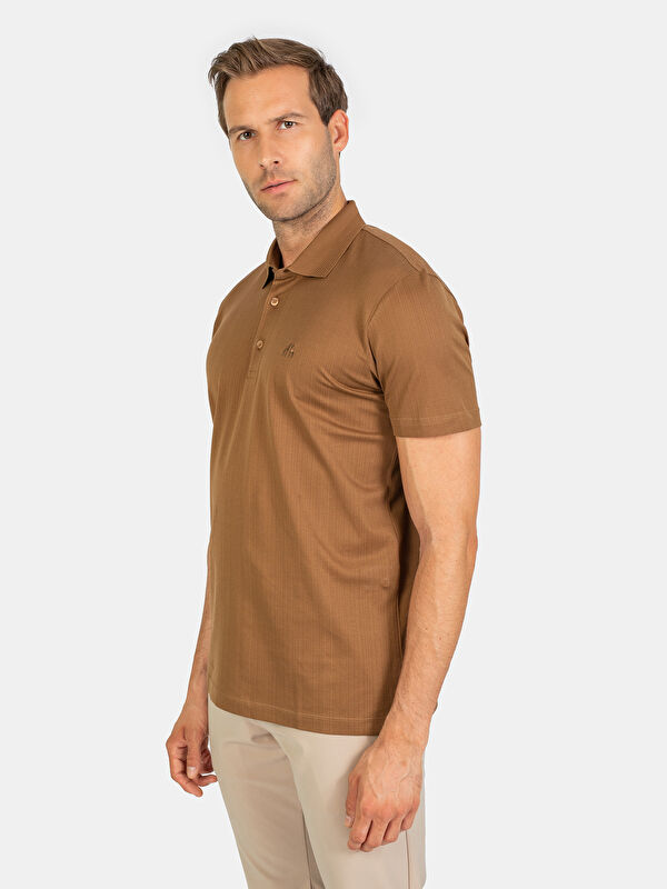 Erkek Kahve T-Shirt-Polo Yaka Tişört