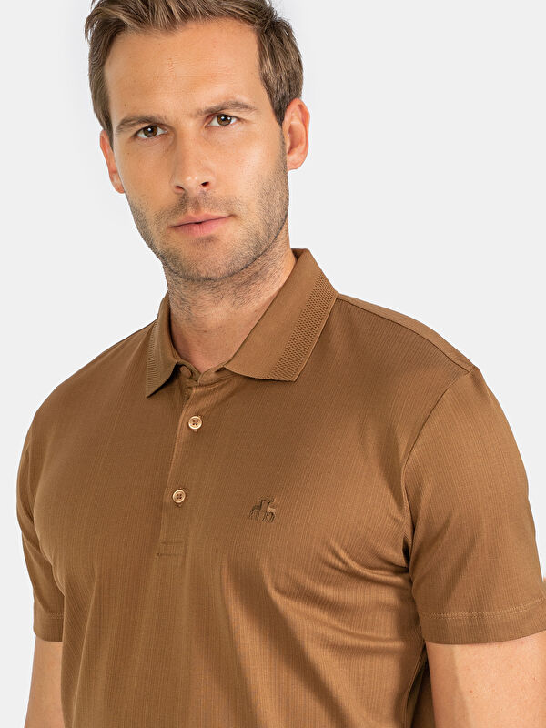 Erkek Kahve T-Shirt-Polo Yaka Tişört