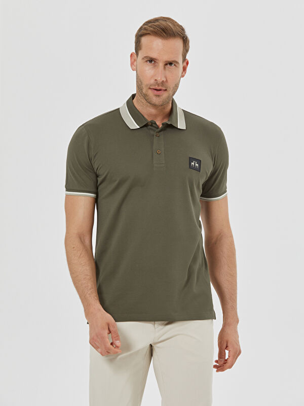 Erkek Haki T-Shirt-Polo Yaka Tişört