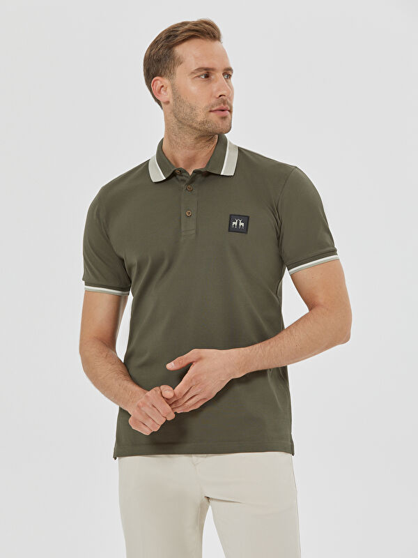 Erkek Haki T-Shirt-Polo Yaka Tişört