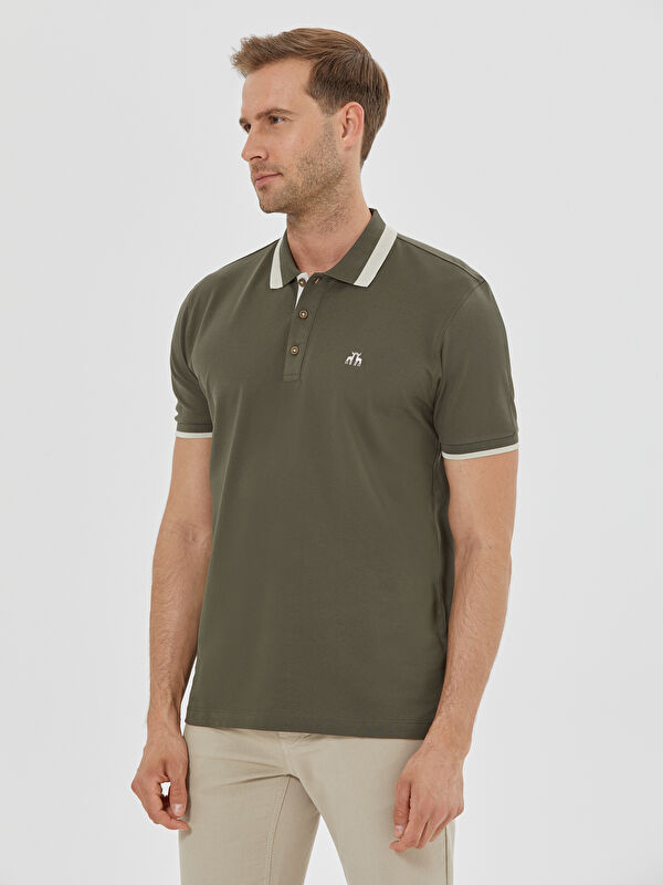 Erkek Haki T-Shirt-Polo Yaka Tişört