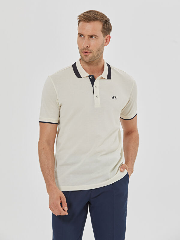 Erkek Ekru T-Shirt-Polo Yaka Tişört