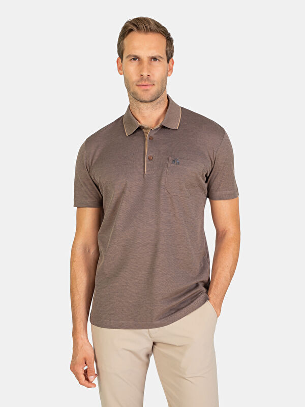 Erkek Kahve T-Shirt-Polo Yaka Tişört
