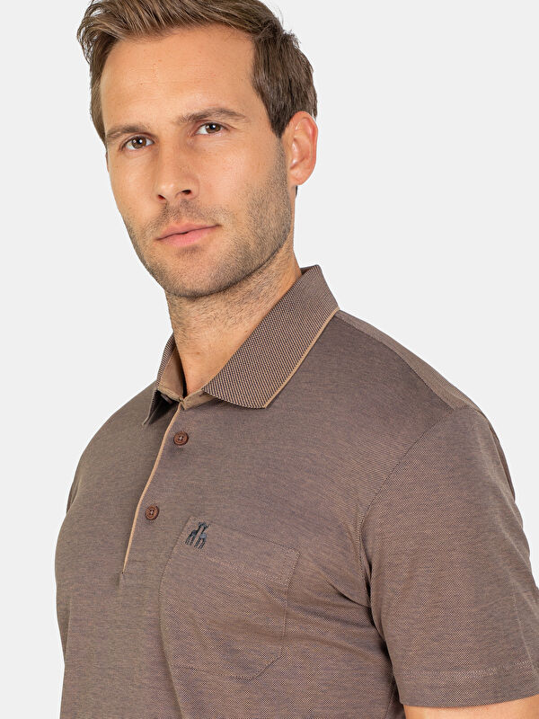 Erkek Kahve T-Shirt-Polo Yaka Tişört