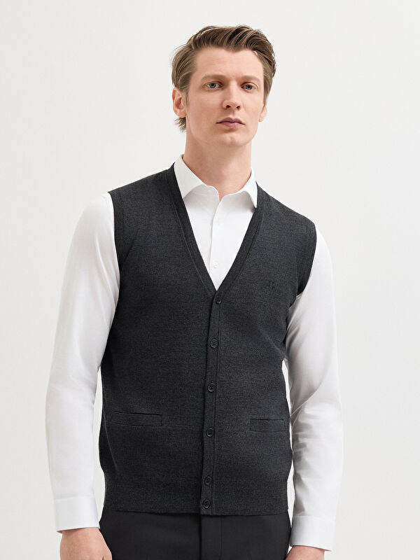 Erkek Antrasit Melanj Yelek