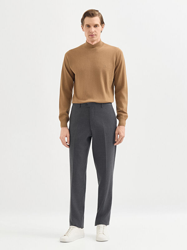 Erkek Gri Yün Karışımlı Klasik Pantolon