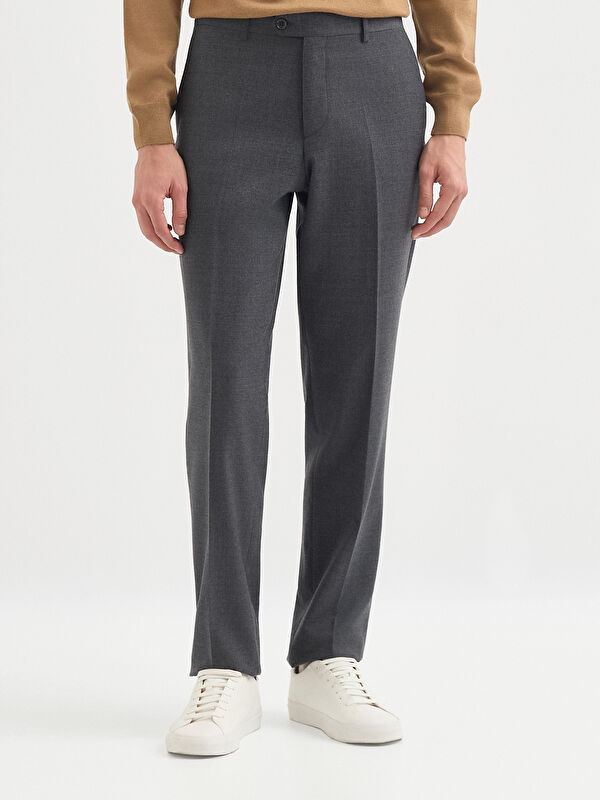 Erkek Gri Yün Karışımlı Klasik Pantolon