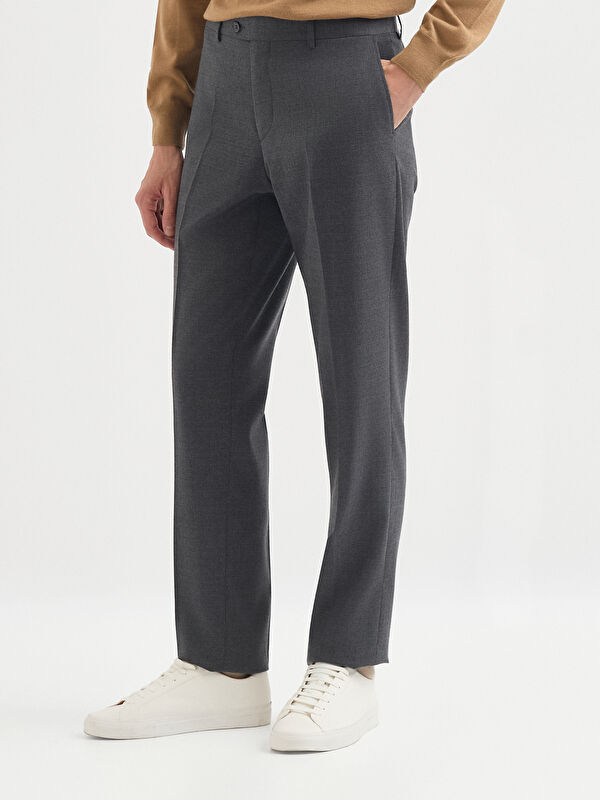 Erkek Gri Yün Karışımlı Klasik Pantolon