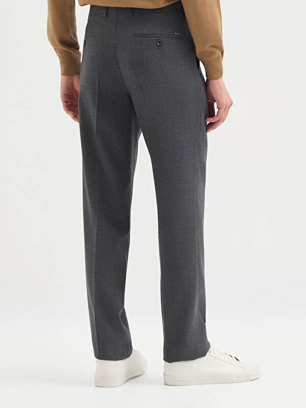 Erkek Gri Yün Karışımlı Klasik Pantolon