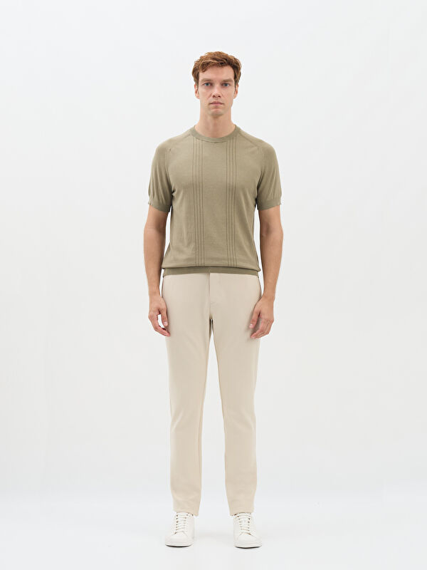 Erkek Haki %100 Pamuk Desenli Triko Tişört