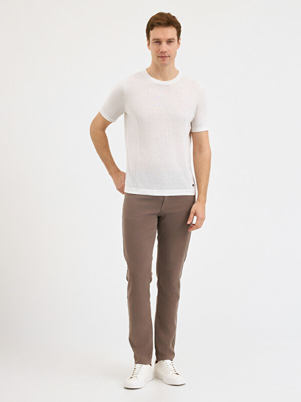 Erkek Beyaz Keten Karışımlı Triko Tişört