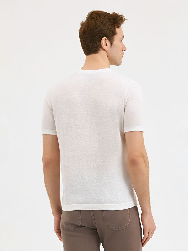 Erkek Beyaz Keten Karışımlı Triko Tişört