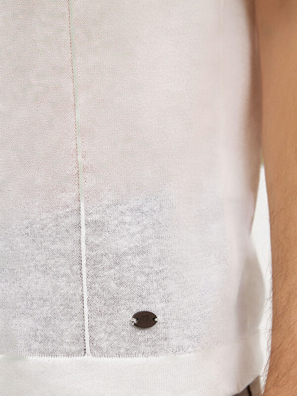 Erkek Beyaz Keten Karışımlı Triko Tişört