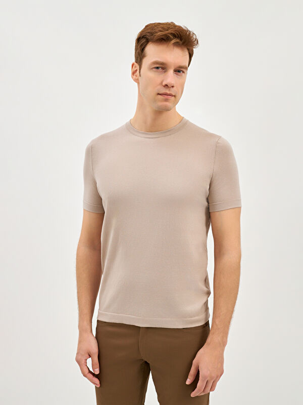 Erkek Bej %100 Pamuk Tişört