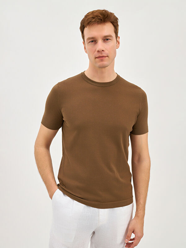Erkek Kahverengi %100 Pamuk Tişört