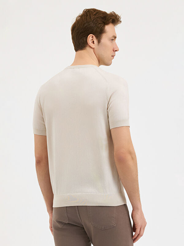 Erkek Taş Rengi %100 Pamuk Desenli Triko Tişört