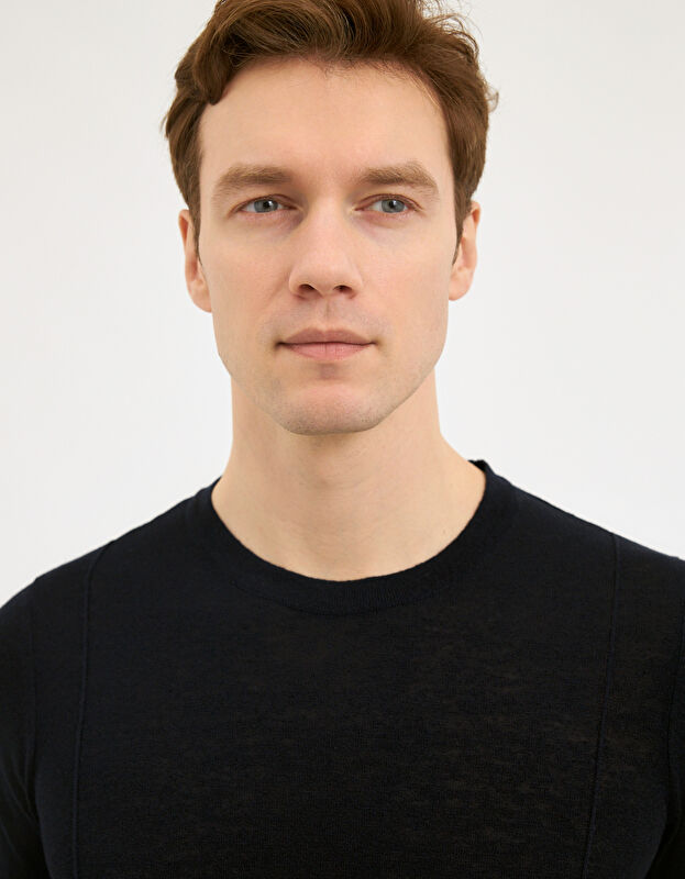 Erkek Lacivert Keten Karışımlı Triko Tişört