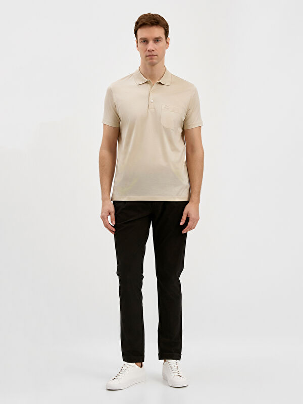 Erkek Bej T-Shirt-Polo Yaka Tişört