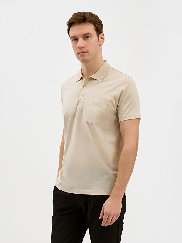 Erkek Bej T-Shirt-Polo Yaka Tişört