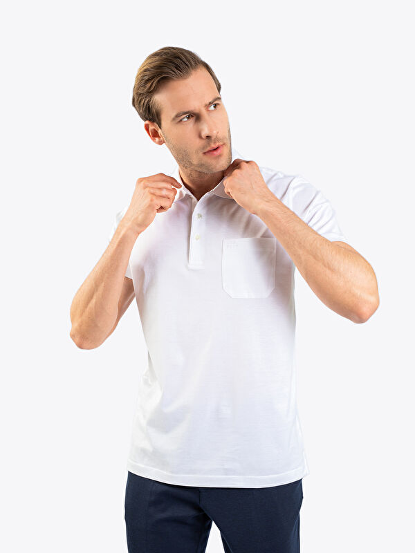 Erkek Beyaz T-Shirt-Polo Yaka Tişört