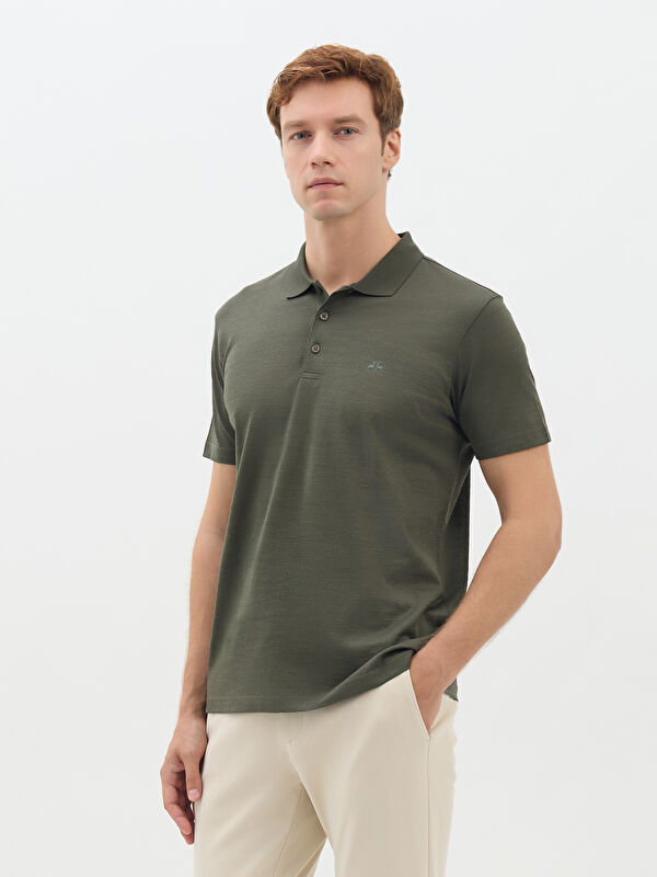 Erkek Haki T-Shirt-Polo Yaka Tişört