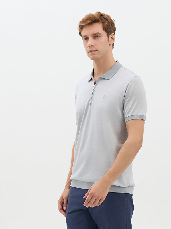 Erkek Gri T-Shirt-Polo Yaka Tişört