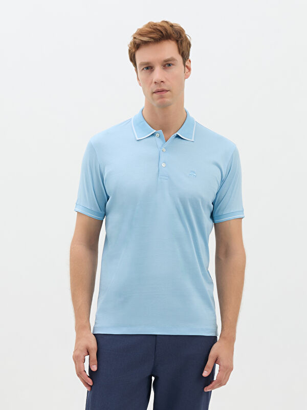 Erkek Mavi T-Shirt-Polo Yaka Tişört