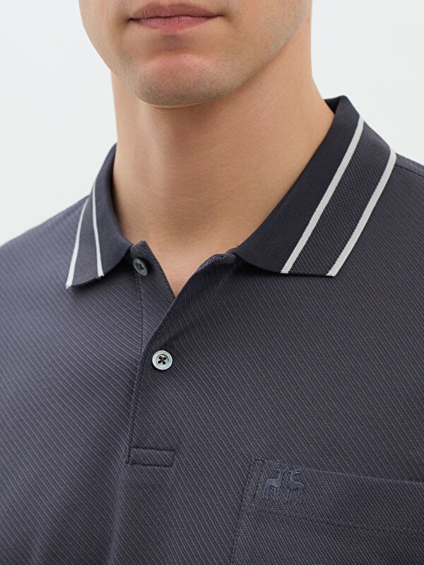 Erkek Antrasit T-Shirt-Polo Yaka Tişört