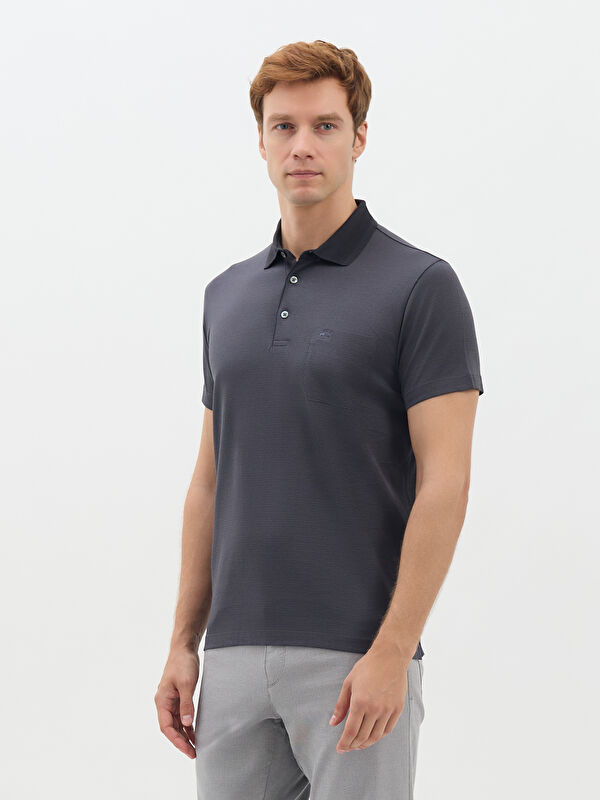 Erkek Antrasit T-Shirt-Polo Yaka Tişört