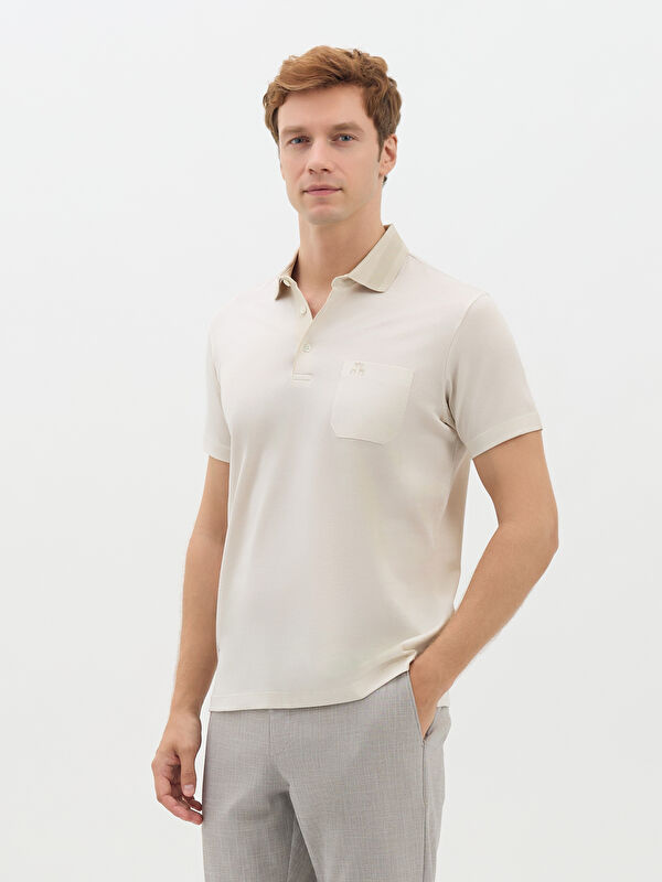 Erkek Bej T-Shirt-Polo Yaka Tişört