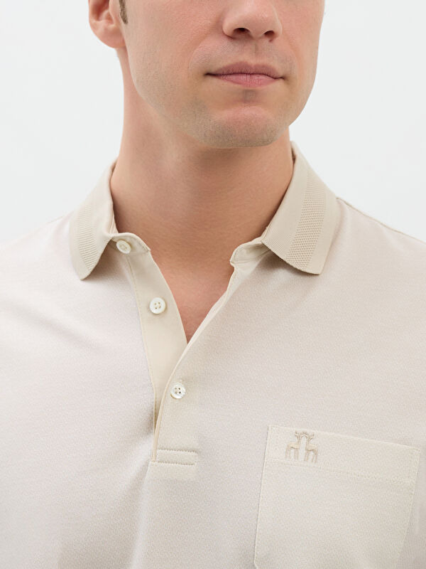 Erkek Bej T-Shirt-Polo Yaka Tişört