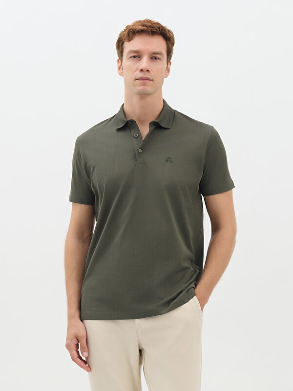 Erkek Haki T-Shirt-Polo Yaka Tişört