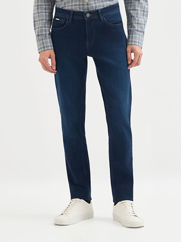 Erkek Mavi Pamuk Karışımlı Jean Pantolon