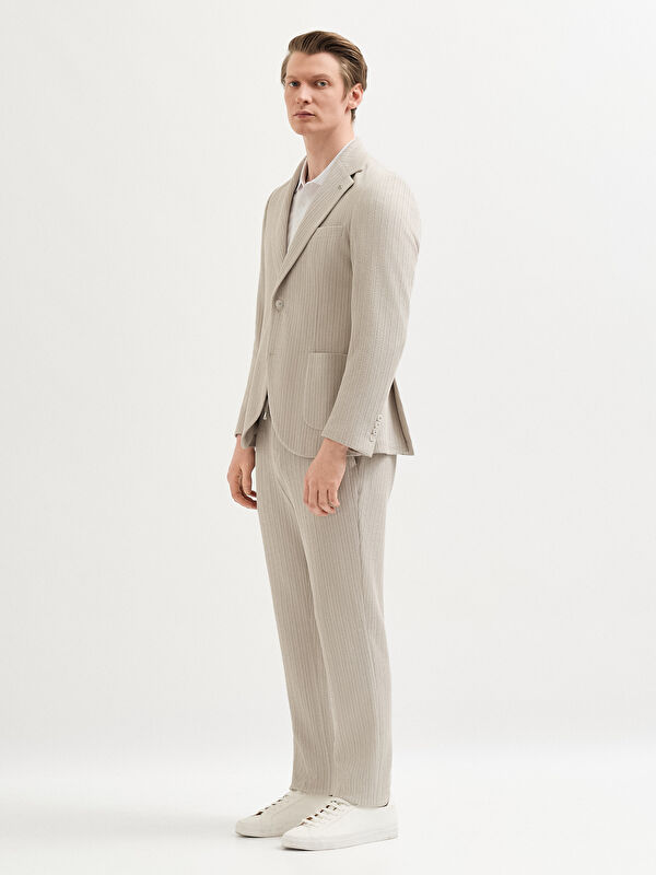 Erkek Taş Rengi Desenli Pamuk Karışımlı Casual Ceket