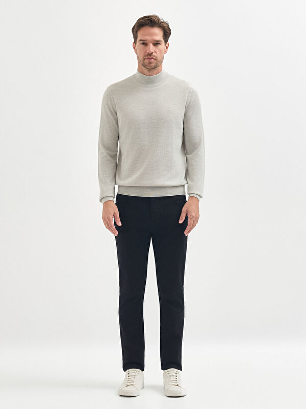 Erkek Açık Gri Yün Karışımlı Yarım Balıkçı Yaka Triko Kazak