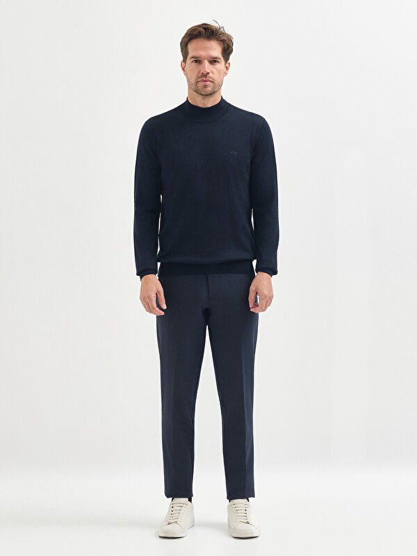 Erkek Lacivert Yün Karışımlı Yarım Balıkçı Yaka Triko Kazak