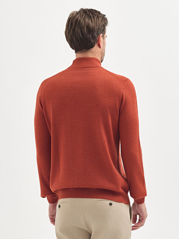 Erkek Turuncu Yün Karışımlı Yarım Balıkçı Yaka Triko Kazak