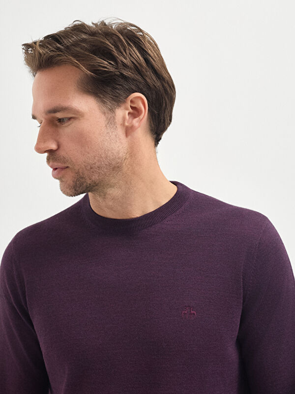 Erkek Mürdüm Yün Karışımlı Triko Kazak