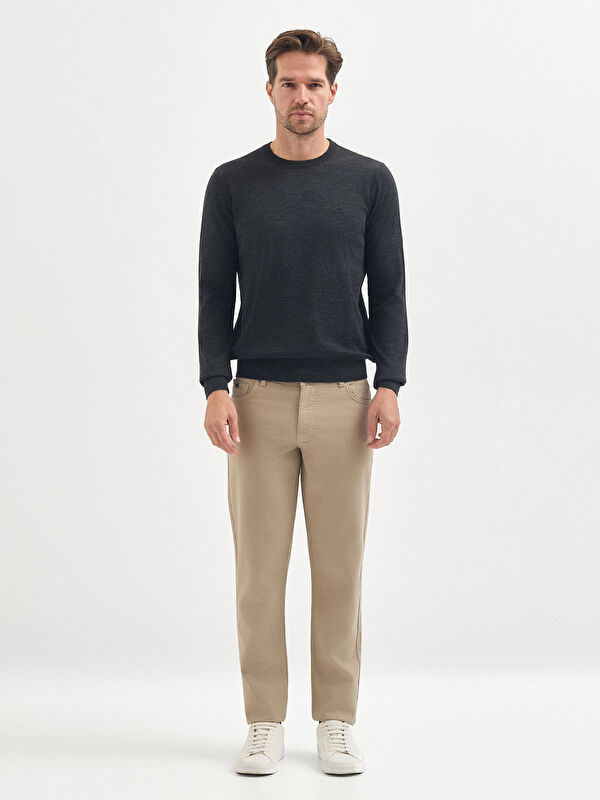 Erkek Antrasit Yün Karışımlı Triko Kazak