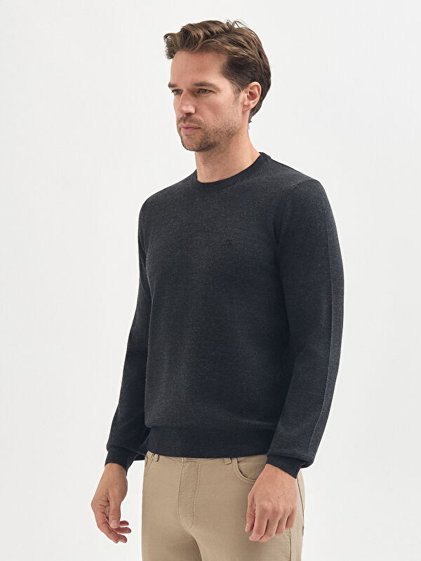 Erkek Antrasit Yün Karışımlı Triko Kazak