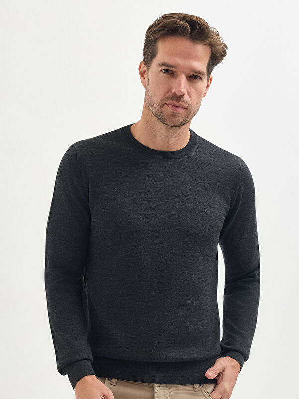 Erkek Antrasit Yün Karışımlı Triko Kazak