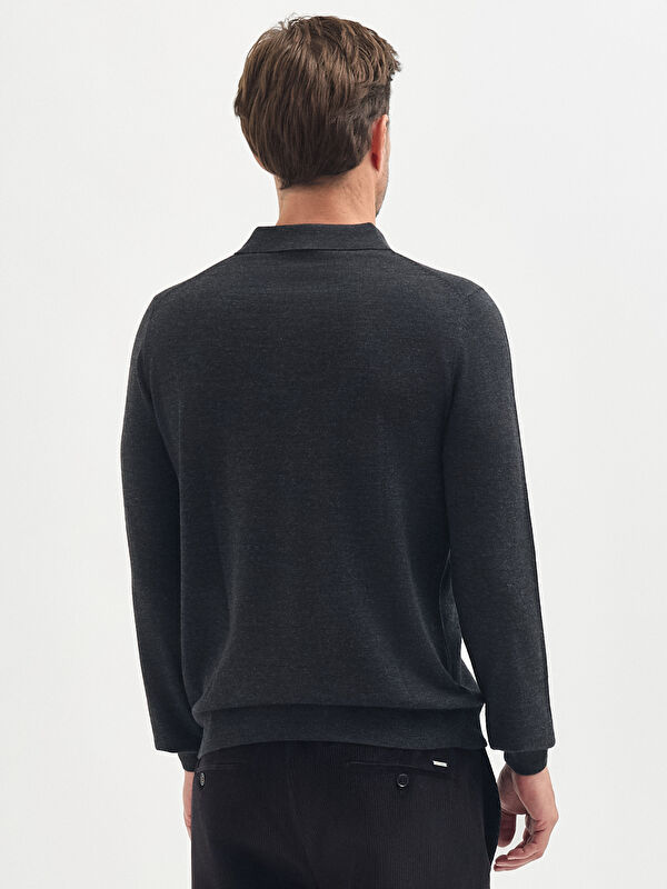Erkek Antrasit Yün Karışımlı Polo Yaka Triko Kazak
