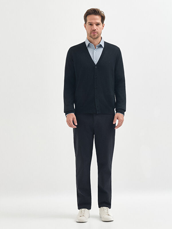 Erkek Siyah Yün Karışımlı Triko Hırka