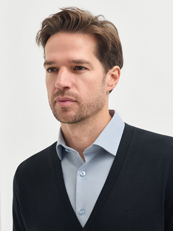 Erkek Siyah Yün Karışımlı Triko Hırka