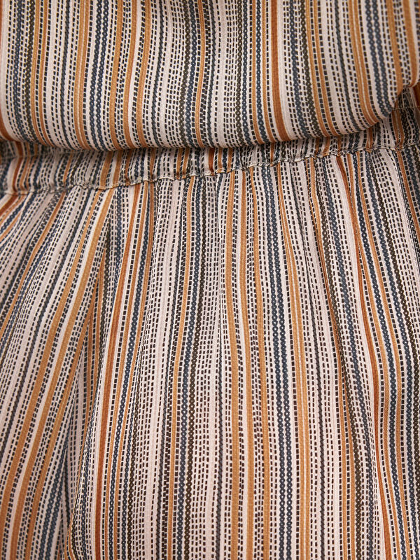 Kadın Taş Rengi Çizgili Desenli Pantolon