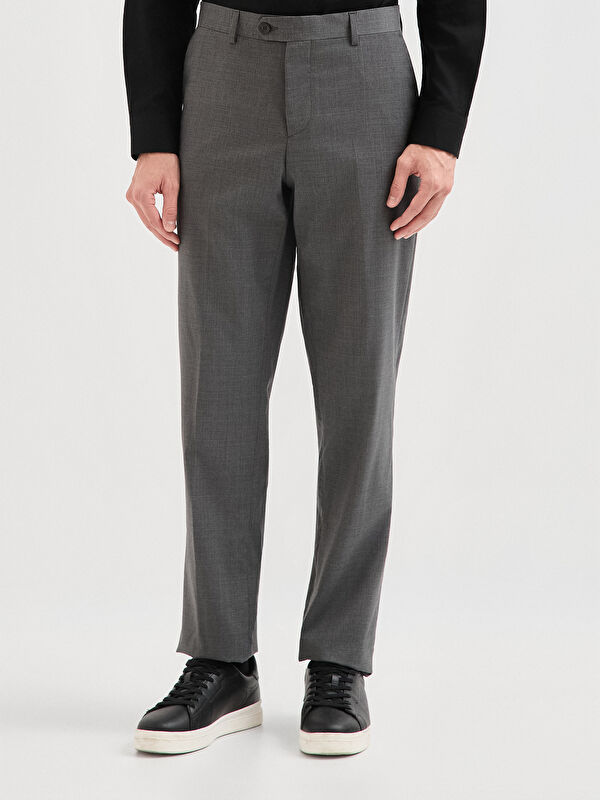 Erkek Gri %100 Yün Klasik Pantolon