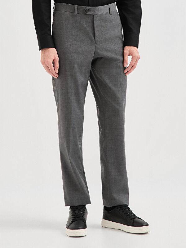 Erkek Gri %100 Yün Klasik Pantolon