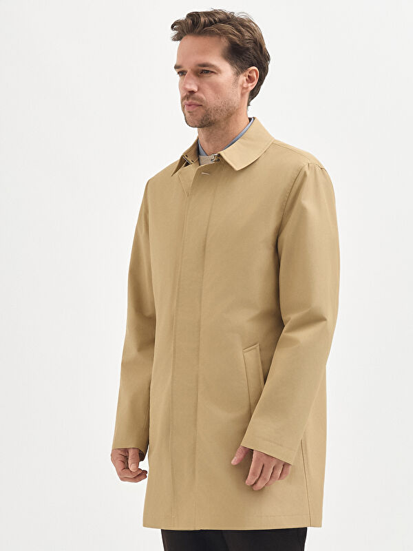 Erkek Bej Pamuk Karışımlı Trençkot